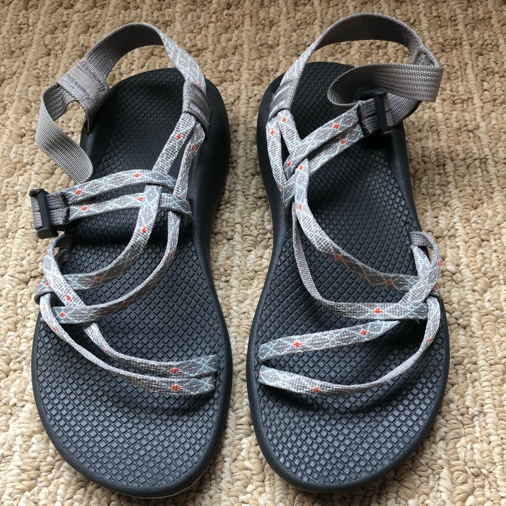 orange and white chacos